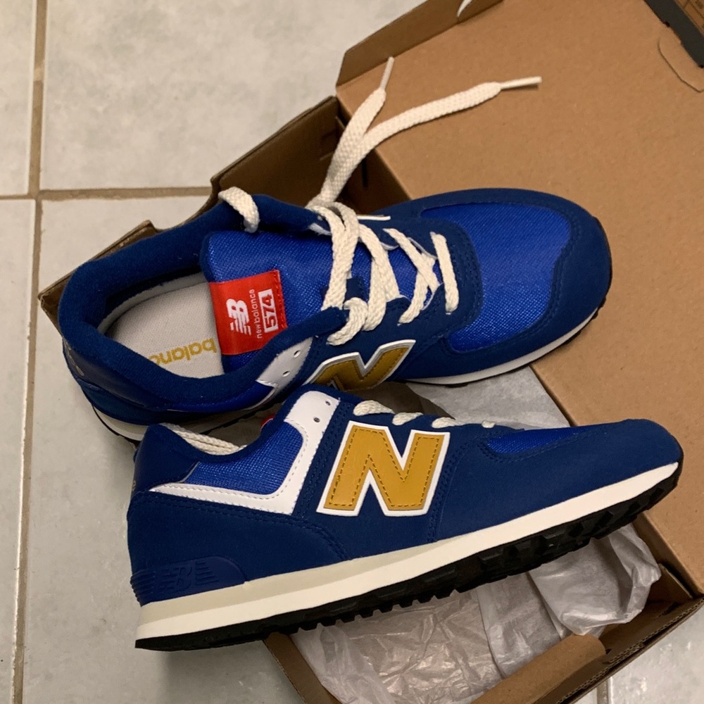 New Balance 574 Kids Sneakers in Blue and Gold